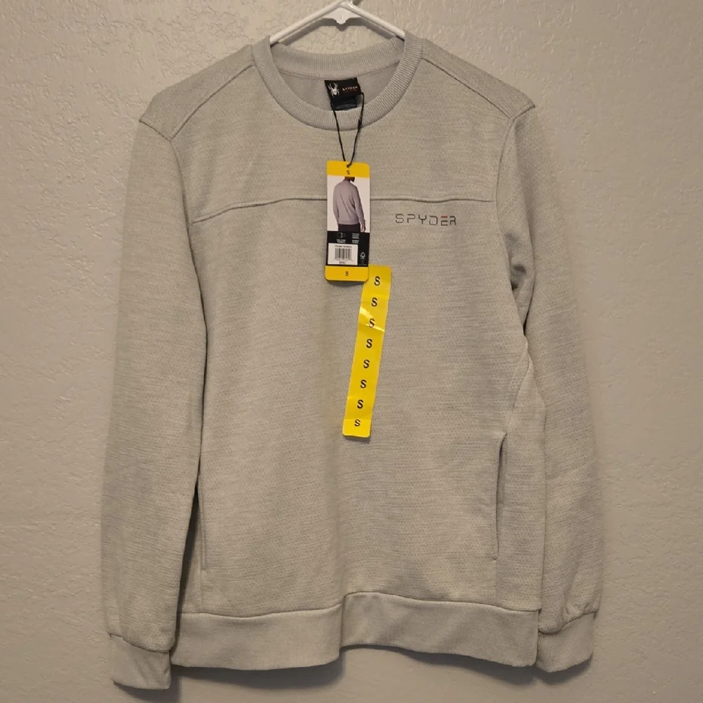 Spyder Men's Light Gray Crewneck, Fleece Lined, Pullover Sweater